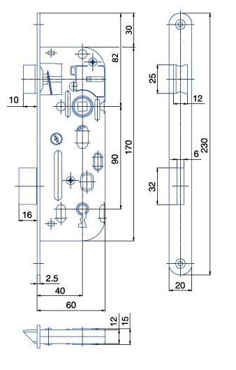 zámok Hobes 01-15 CP / L (18 čelo) zinok biely 90/60 BB zadlabovací zámok Hobes