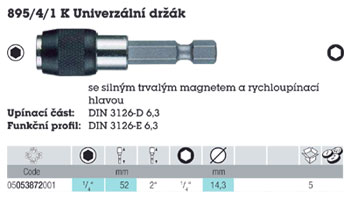 Držiak bitov dĺžka 52mm, úchyt 1/4 