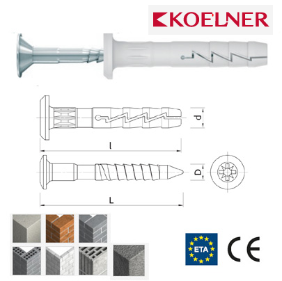 FX-K Natloukací polypropylenová hmoždinka s hříbkovým límcem (6 x 45 mm / pozink-polypropylen)