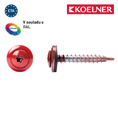 ODX Samovrtné šrouby do dřeva s EPDM těsněním (4,8 x 35 mm / čočková hlava TX20 / EPDM / RAL9010)