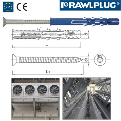 R-FF1-N-L Nylonová rámová hmoždinka s pozinkovaným zápustným šroubem (10 x 240 mm se šroubem 7 x 247 mm / zápust. hlava TX40 / zinek bílý)
