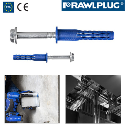 R-FFS-K Nylonová rámová hmoždinka s krátkou rozpěrnou zónou a šroubem s šestihr. hlavou (10 x 120 mm se šroubem 7 x 129 mm / šestihr. hlava s podložkou TX40/SW13)