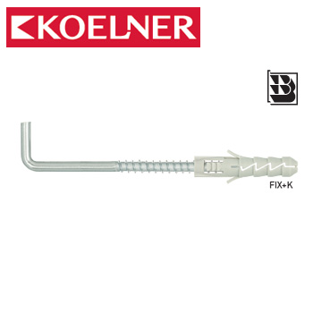 FIX+K Rozpěrná hmoždinka bez límce s jednoduchým hákem, polypropylen/pozink (FIX-10K / 10 x 50 s hákem 6 x 55 mm)