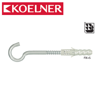 FIX+S Rozpěrná hmoždinka bez límce se stropním hákem, polypropylen/pozink (FIX-08S / 8 x 40 s hákem 5 x 65 mm)