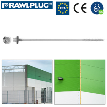 R-OTR-63/70 Šroub pro sendvičové panely, šestihr. hlava SW8, Al/EPDM těsnění, dřevo/beton (6 x 155 mm / SW8 / zinek bílý)