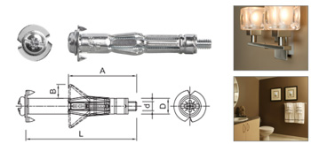 Rozpěrná kotva SM se šroubem (R-SM-06065 / SM12 se šroubem M6x65 mm, pro deskové mat. tl. 24 mm)