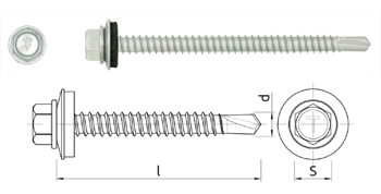 Farmářský vrut OC-T, hlava SW8, EPDM těsnění (4,8 x 16 mm / RAL7032 / 250ks/bal / ocel max. 3 mm)