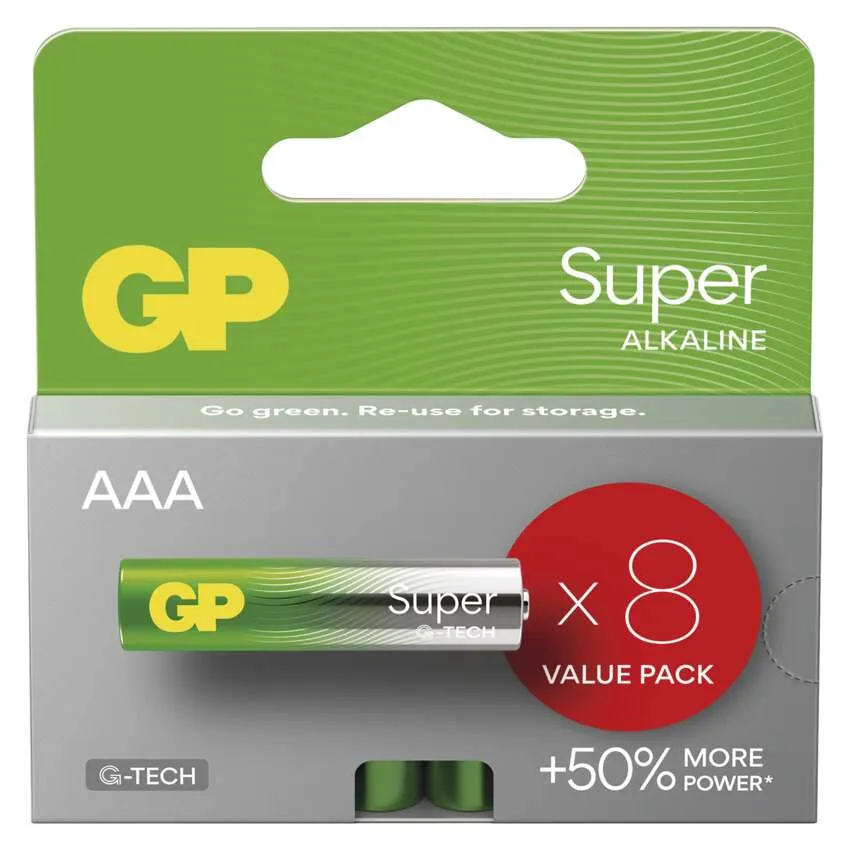 GP SUPER alkalická baterie AAA 1,5V (mikrotužka, LR03), G-TECH, 8ks/ nová krabička