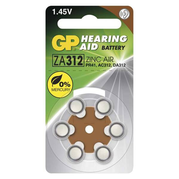 GP ZA312 (PR41) baterie do naslouchadel 1,45V, 6ks/blistr