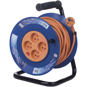 Predlžovací kábel - bubon, 25m, 4 x 2P (4 x zásuvka), IP20, pevný stred, PVC izolácia