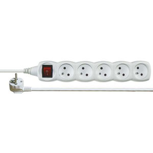Predlžovací kábel, 2m, 5 x 2P (5 x zásuvka), s vypínačom, biela, PVC izolácia
