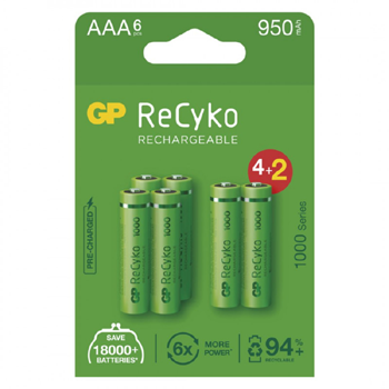 GP ReCyko nabíjecí baterie 1000 AAA (HR03), 6ks/BL