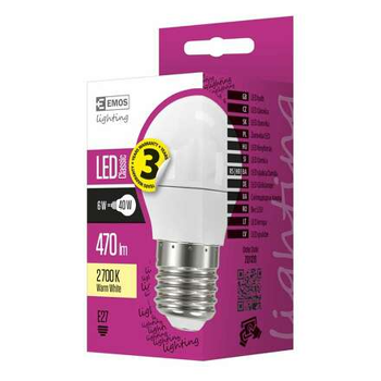 LED žárovka Classic Mini Globe 5W E27, 74x45x45mm, teplá bílá, EMOS