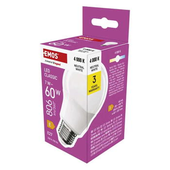 LED žárovka Classic A60 / E27 / 7 W (60 W) / 806 lm / neutrální bílá