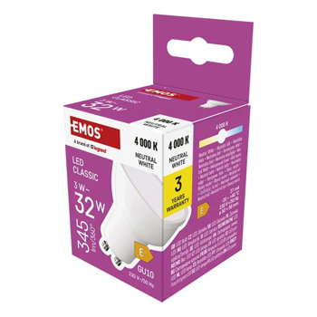 LED žárovka Classic MR16 bílá/ GU10 / 3 W (32 W) / 345 lm / neutrální bílá