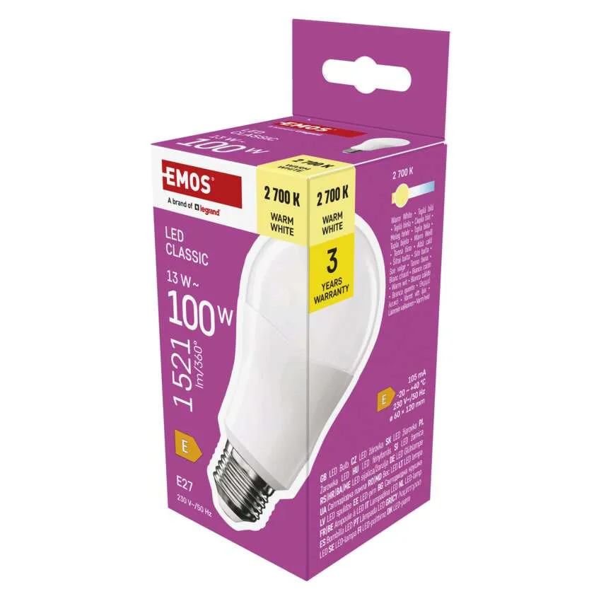 LED žárovka Classic A60 13W E27 teplá bílá (náhrada za 100W), EMOS