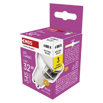 LED žárovka Classic MR16 3W GU10 neutrální bílá (náhrada za 32W), EMOS