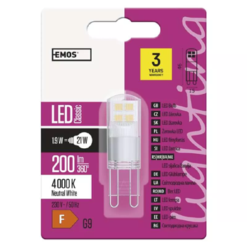 LED žárovka Classic JC 1,9W G9 neutrální bílá (náhrada za 21W), EMOS