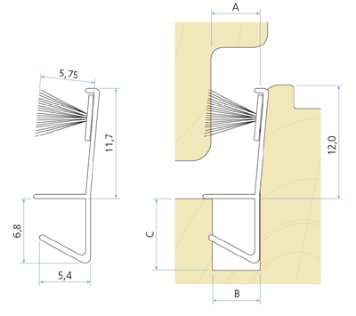 PB 1316  PVC Lišta transparentní s kartáčkem šedá RAL7075