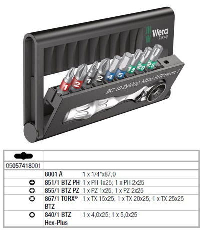 057418 Sada bitů BiTorsion Bit-Check, ráčna, sada 10 dílů, WERA