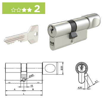 Oboustranná bezpečnostní cylindrická vložka s knoflíkem FAB 2P.02 PROFI / RC2