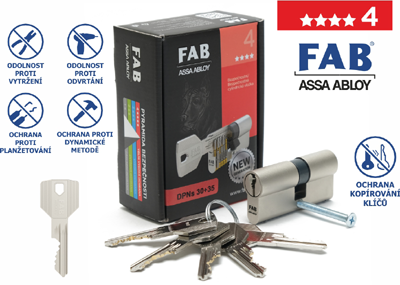 Oboustranná cylindrická vložka FAB 4.00 / RC4, SS4=3 / karta / prostupová spojka