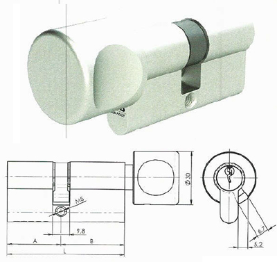 Oboustranná cylindrická vložka s knoflíkem FAB 4.02 / RC4, SS4=3