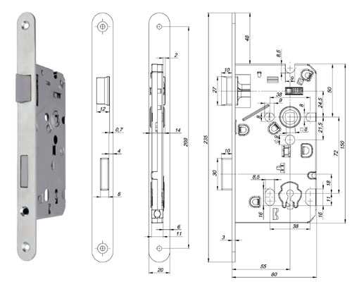 Zadlabací zámok mechanický podľa normy DIN obyčajný kľúč FAB190/140 NEW