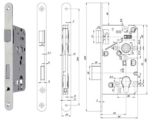 Zadlabávací zámok mechanický podľa normy DIN vložkový FAB190 / 140 NEW