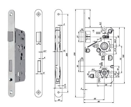 Zadlabací zámok mechanický podľa normy DIN pre WC a kúpeľne FAB190/140 NEW
