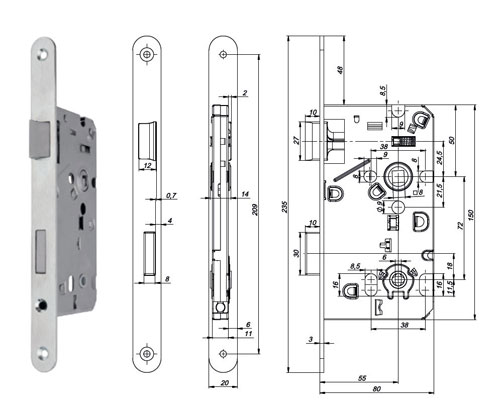 Zadlabávací zámok mechanický podľa normy DIN pre WC a kúpeľne FAB190 / 140 NEW