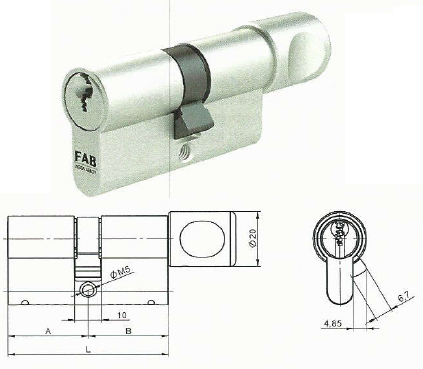 Oboustranná cylindrická vložka s knoflíkem FAB 3.02 / RC3, SS4=2