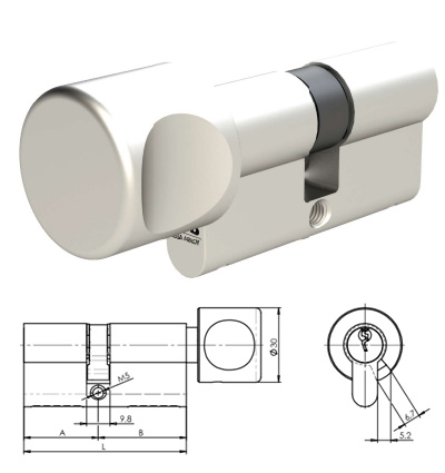 Oboustranná cylindrická vložka s knoflíkem FAB 3.02 PROFI / RC3, SS4=2
