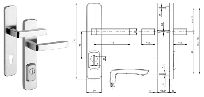 Bezpečnostné kovanie RX4 / 92 ASTRA pre profilové dvere