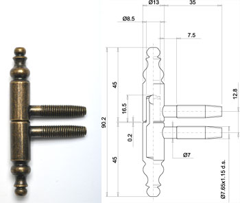 Záves 190 / 13mm pre drevené dvere kompletné (VD + SD)