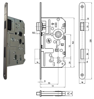 K 340 P / L 18 nerez 72/77 BB magnetický zámok na obyčajný kľúč