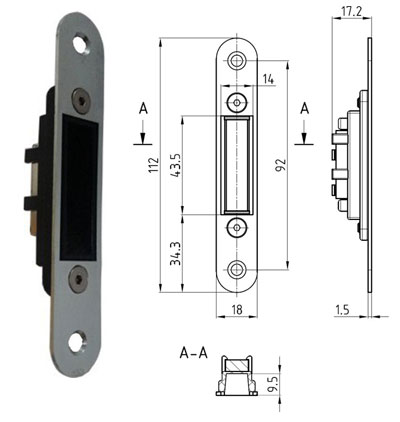 K340 krátky protiplech nerez nastaviteľný pre magnetické zámky K 340/341/342 Hobes