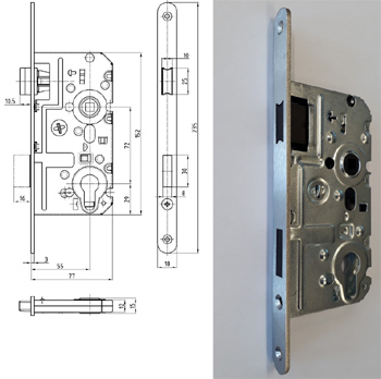 K 341 P/L 18 nerez 72/77 PZ magnetický zadlabací zámek s převodem Hobes
