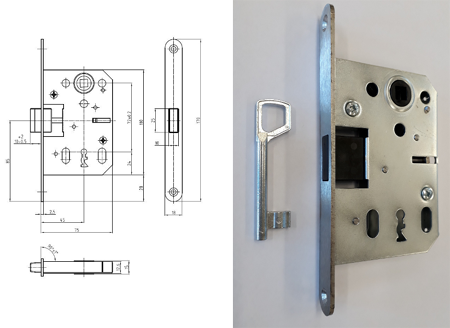 K 040 P/L 18 nerez 72/75 BB magnetický zadlabací zámek malý Hobes