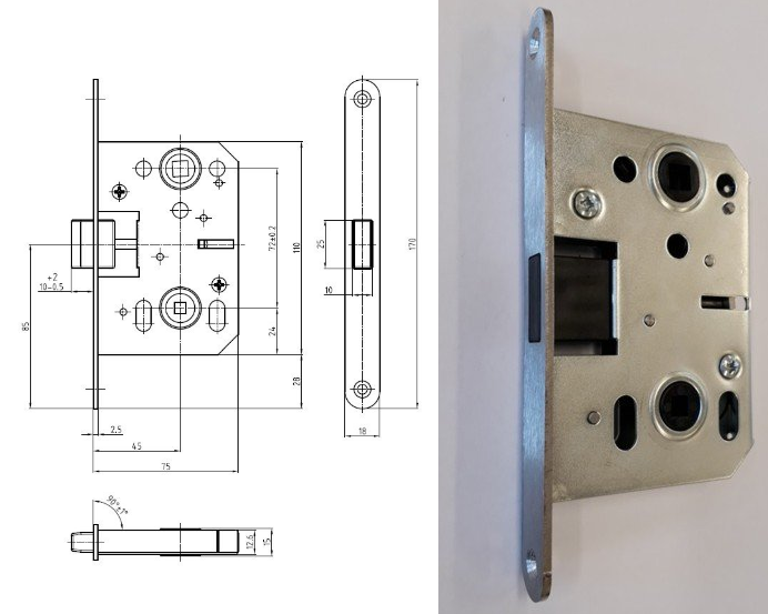 K 042 P/L 18 nerez 72/75 WC magnetický zadlabací zámek malý Hobes