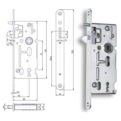 Zámok Hobes 106 72/60, na posuvné dvere, obyčajný kľúč