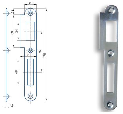 K 182 - Zapadací plech rovný - pre zámok s rozmerom 72mm, ľavý alebo pravý