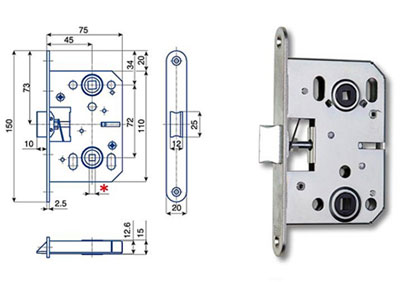 K053 Zámok zadlabávacia iba so strelkou, WC zámok, spodný orech 6x6 mm