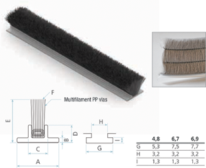 Flexibilný kartáč POWER-PILE (PW) (6,9 mm x  25 mm / čierna / 4P / PW (T-FOOT) s dvojitým prešitím)