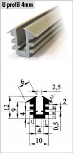 Silikónový zasklievací U-profil 4 mm (sivá)