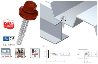 WF - Samovrtná skrutka pre oceľové plechy s EPDM tesnením a 6-ti hrannou hlavou SW8 - pre kovové konštrukcie