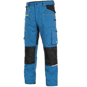 CXS STRETCH - kalhoty pánské do pasu, středně modré-černé, reflexní doplňky