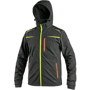 CXS NORFOLK - bunda pánská softshellová, černá s HV žluto/oranž. doplňky, 300g/m2