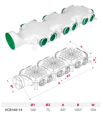 VCB160-14 rozvodná skříň s bočním připojením O 160-14x75 AWENTA